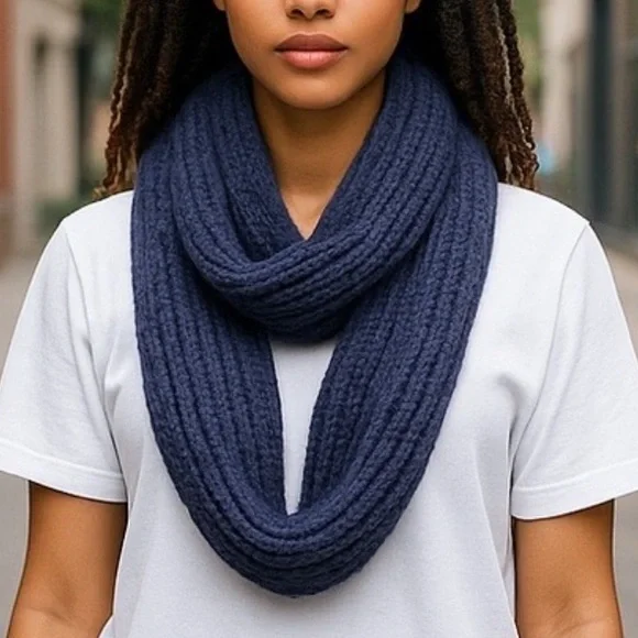 Scarf Infinity Hand Crafted  Blue Alpaca Bamboo Cowl Balaclava - Picture 2 of 16